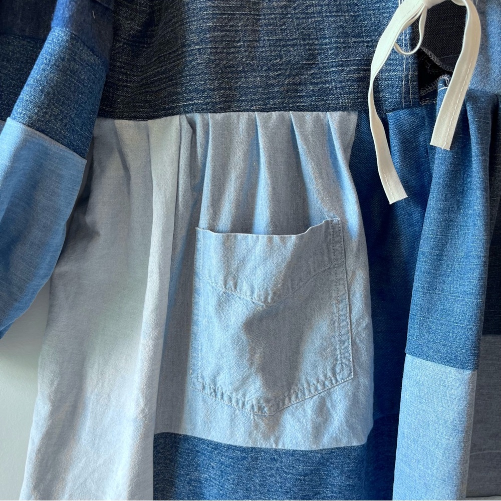Handmade Denim Patchwork Quilted Puff Sleeves Cottage Dress SKU 04117 - Picture 13 of 16